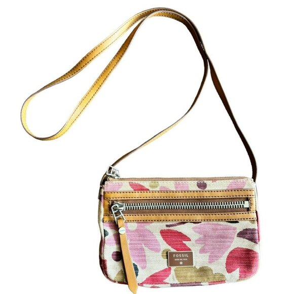 Fossil Handbags - EUC FOSSIL Floral Canvas Crossbody Shoulder Handbag Messenger Purse Fromt Zip